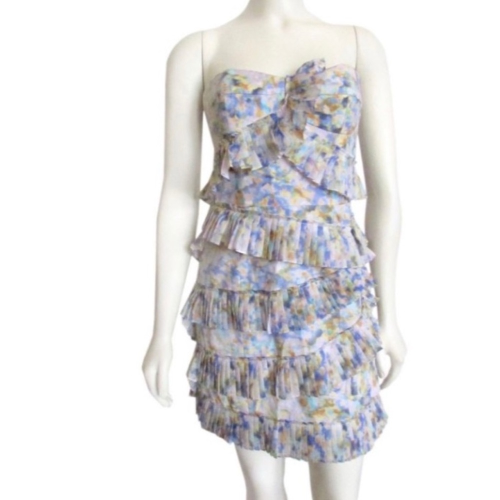 CYNTHIA STEFFE PASTEL RUFFLE SHEATH COCKTAIL DRESS SIZE 0